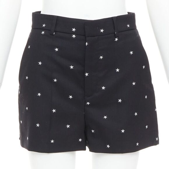 Valentino black white star intarsia wool blend mini shorts